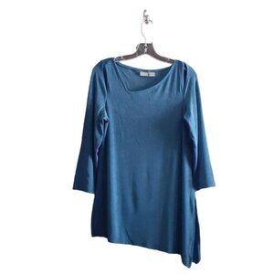 Chicos Travelers Vanity Sz 1 ~ 8-10 Slinky Blue Tunic Asymmetric Hem & Neckline